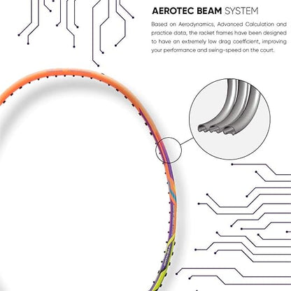 Li-Ning Turbo راكتور كرة الريشة من ألياف الكربون غير المشدودة 99 مع غلاف كامل مجاني (أسود/برتقالي)