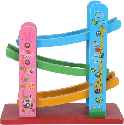 FUNFY Wooden Ramp Car Racing Game with 3 Mini Cars | Multicolor | Material: Wood | Montessori Tabletop Toy for Developing Creativity | Vibrant Design for Kids