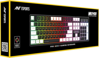 Ant Esports MK1400 Pro Wired Gaming Keyboard with Mixed Color Backlight, Black and White Keycaps, Double-Injection Keycaps - Black