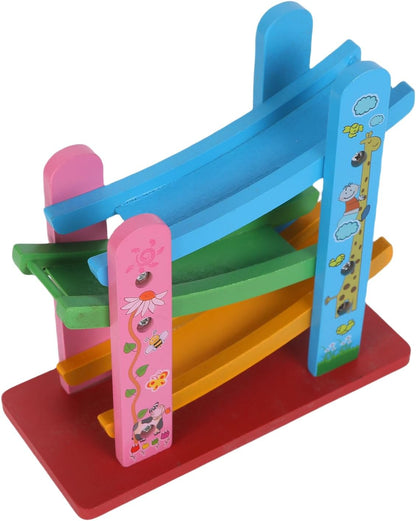 FUNFY Wooden Ramp Car Racing Game with 3 Mini Cars | Multicolor | Material: Wood | Montessori Tabletop Toy for Developing Creativity | Vibrant Design for Kids