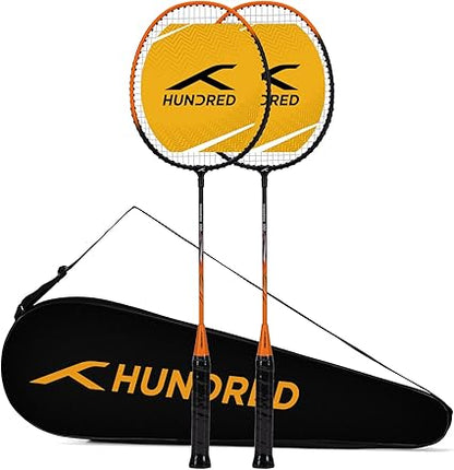HUNDRED Powertek 100 Badminton Racket (Set of 2) with Full Cover (Size: Standard, Handle Size: G5) | Racket | Material: Aluminum | Max Tension: 16-18 lbs | For Intermediate Players