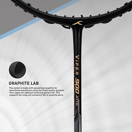 HUNDRED Viper 900 مضرب تنس الريشة من ألياف الكربون مع غطاء مضرب كامل | لاعبون متوسطون | 79 جرام | أقصى شد للوتر - 32 رطلاً