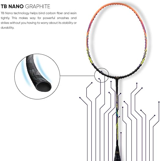 Li-Ning Turbo راكتور كرة الريشة من ألياف الكربون غير المشدودة 99 مع غلاف كامل مجاني (أسود/برتقالي)