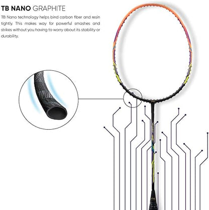 Li-Ning Turbo راكتور كرة الريشة من ألياف الكربون غير المشدودة 99 مع غلاف كامل مجاني (أسود/برتقالي)