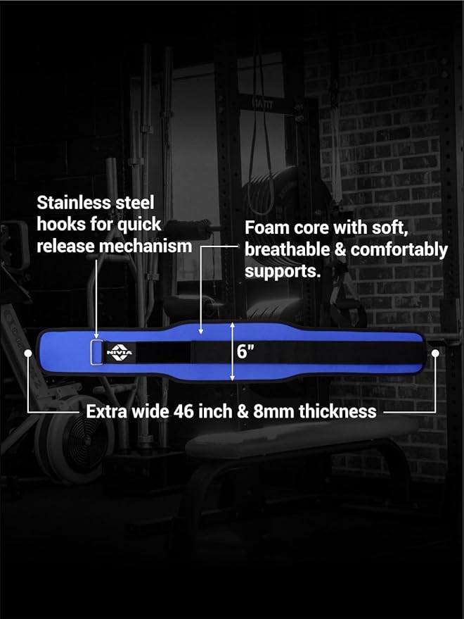 NIVIA EVA دعامة ظهر قابلة للتعديل مع حزام فيلكرو لرفع الأثقال وتسكين الآلام والجيم والتمارين الرياضية وركوب الدراجات، أزرق/أسود، 1.07 متر