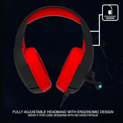 Ant Esports H530سماعة ألعاب سلكية متعددة المنصات بحجم برو مع إضاءة RGB للأجهزة الكمبيوتر / بلاي ستيشن 4 / إكس بوكس وان / نينتندو سويتش / أندرويد / آي أو إس – أسود - أحمر