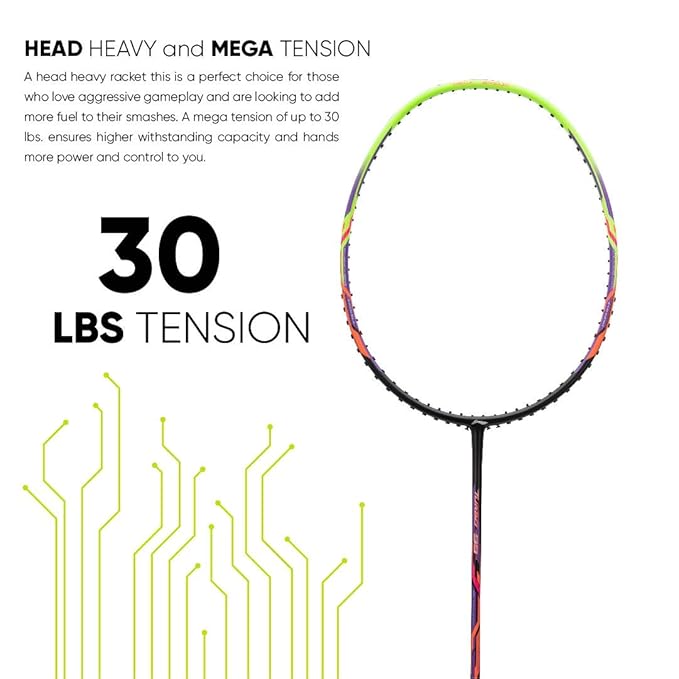 Li-Ning Turbo راكت مصنوع من ألياف الكربون 99 مع غطاء كامل مجاني (84 جرام. 30 رطل)