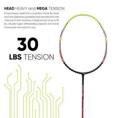 Li-Ning Turbo راكت مصنوع من ألياف الكربون 99 مع غطاء كامل مجاني (84 جرام. 30 رطل)