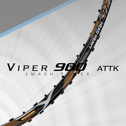 HUNDRED Viper 900 مضرب تنس الريشة من ألياف الكربون مع غطاء مضرب كامل | لاعبون متوسطون | 79 جرام | أقصى شد للوتر - 32 رطلاً