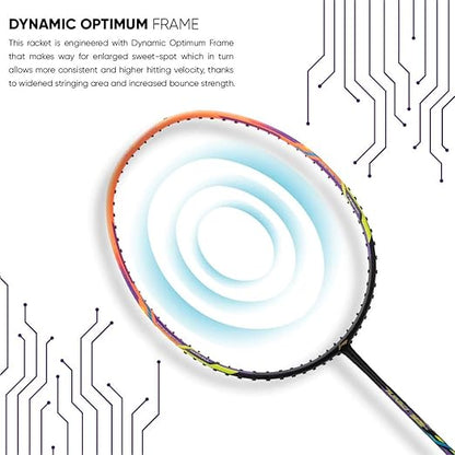 Li-Ning Turbo راكتور كرة الريشة من ألياف الكربون غير المشدودة 99 مع غلاف كامل مجاني (أسود/برتقالي)