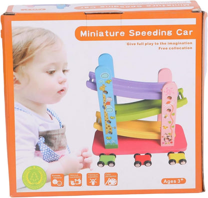 FUNFY Wooden Ramp Car Racing Game with 3 Mini Cars | Multicolor | Material: Wood | Montessori Tabletop Toy for Developing Creativity | Vibrant Design for Kids