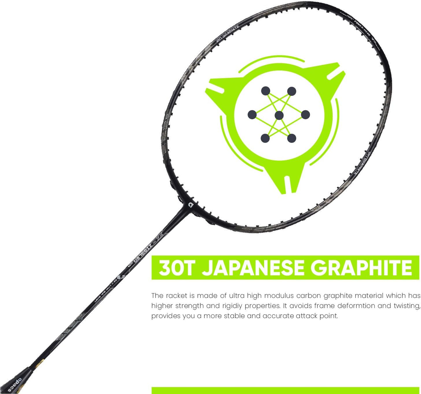 مضرب تنس الريشة APACS Z-Ziggler Lite (33 رطلاً، 76 جرامًا وعمود رفيع 6.2 ملم) غير مشدود (أسود)