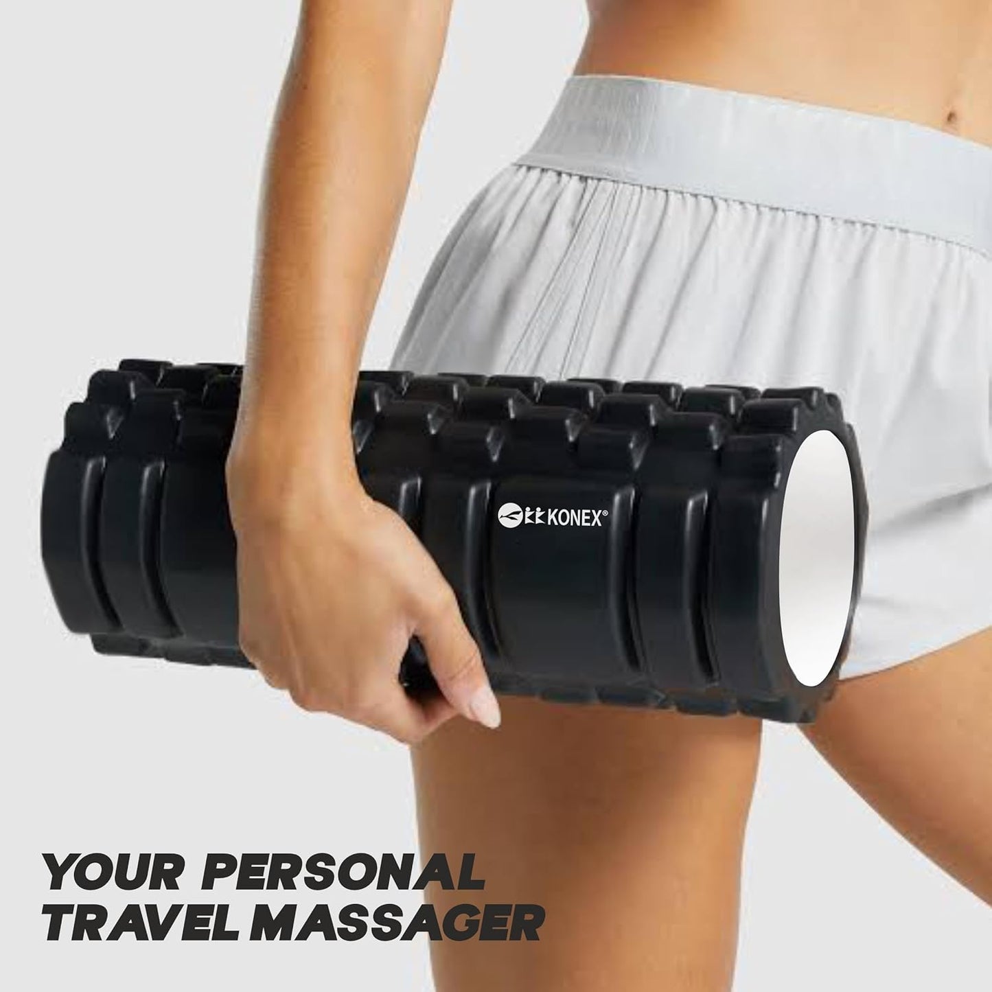 أسطوانة رغوية Konex للرجال والنساء | جهاز تدليك الأنسجة العميقة لتخفيف الألم واستعادة العضلات | مثالي لليوغا والجمنازيوم والتمدد واسترخاء الجسم بالكامل - 33 سم (أسود)