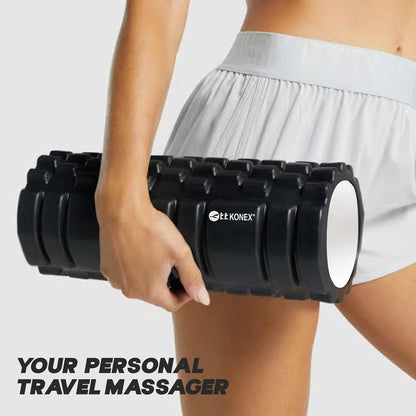 أسطوانة رغوية Konex للرجال والنساء | جهاز تدليك الأنسجة العميقة لتخفيف الألم واستعادة العضلات | مثالي لليوغا والجمنازيوم والتمدد واسترخاء الجسم بالكامل - 33 سم (أسود)