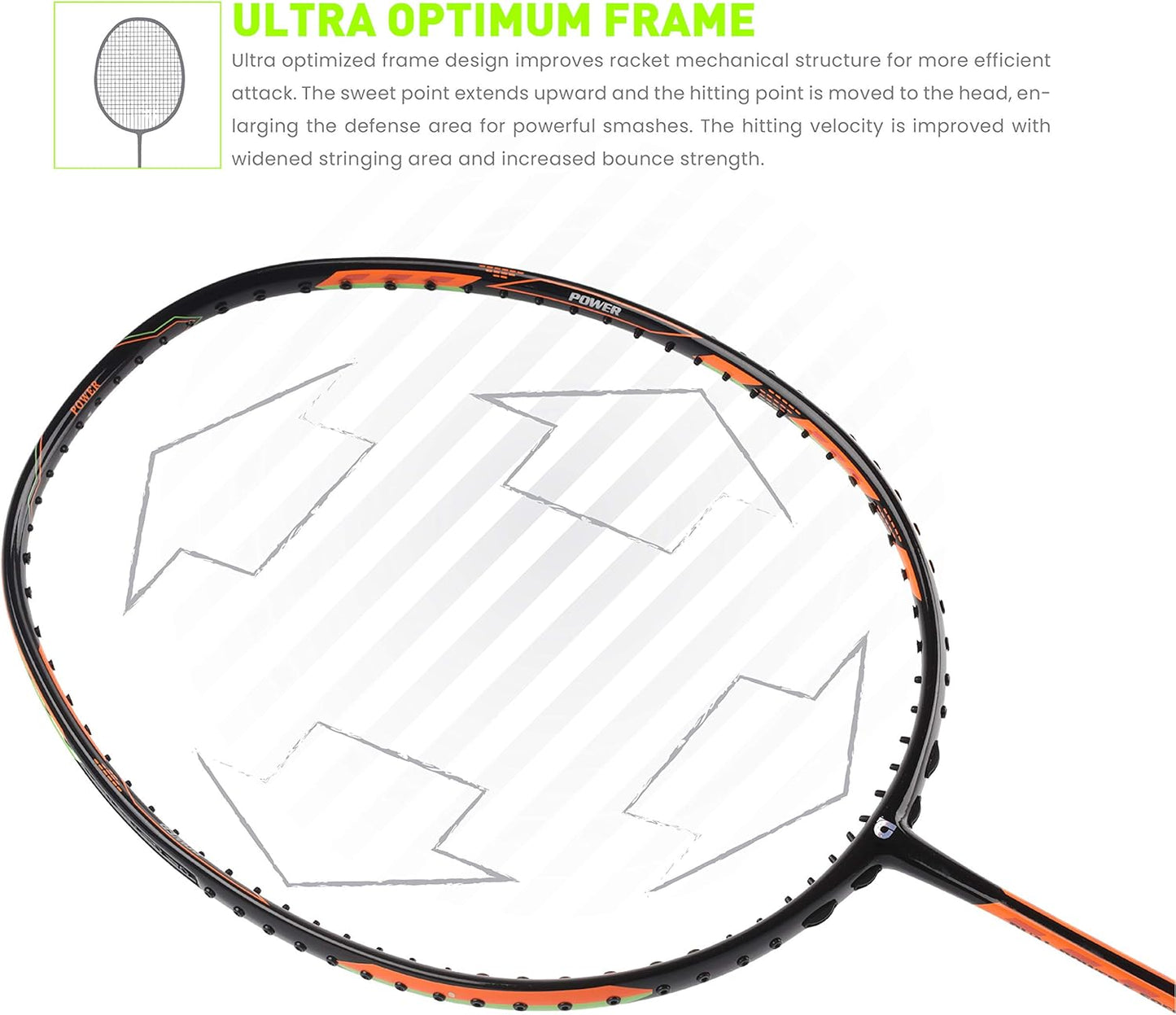 مضرب تنس الريشة APACS مزدوج القوة والسرعة بدون أوتار مع غطاء كامل (أسود برتقالي)