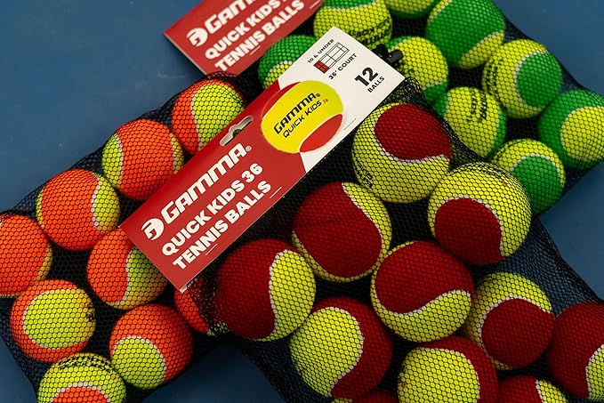 GAMMA Quick Kids 36 Training Tennis Balls for Kids & Beginners, Low-Compression Core Reduces Speed & Bounce, Great for Tennis Practice, USTA & ITF Approved for Use in 10 & Under Tournaments
