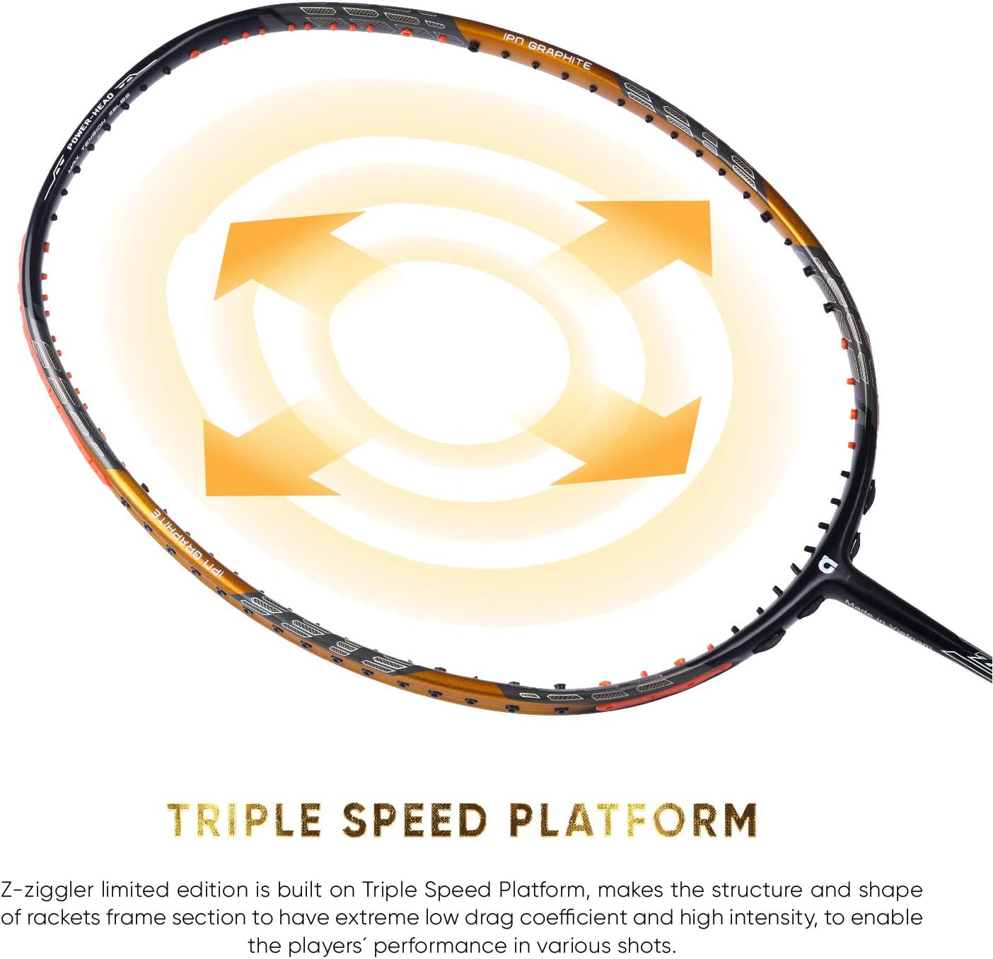 Apacs Z-Ziggler Limited Edition (38 رطل، 6.2 مم، أرق عمود في العالم) صنع في فيتنام مضرب تنس الريشة غير موتر مع غطاء كامل مجاني | G2-4 1/8 بوصة (ذهبي)، جرافيت