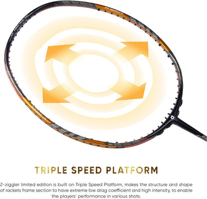 Apacs Z-Ziggler Limited Edition (38 رطل، 6.2 مم، أرق عمود في العالم) صنع في فيتنام مضرب تنس الريشة غير موتر مع غطاء كامل مجاني | G2-4 1/8 بوصة (ذهبي)، جرافيت