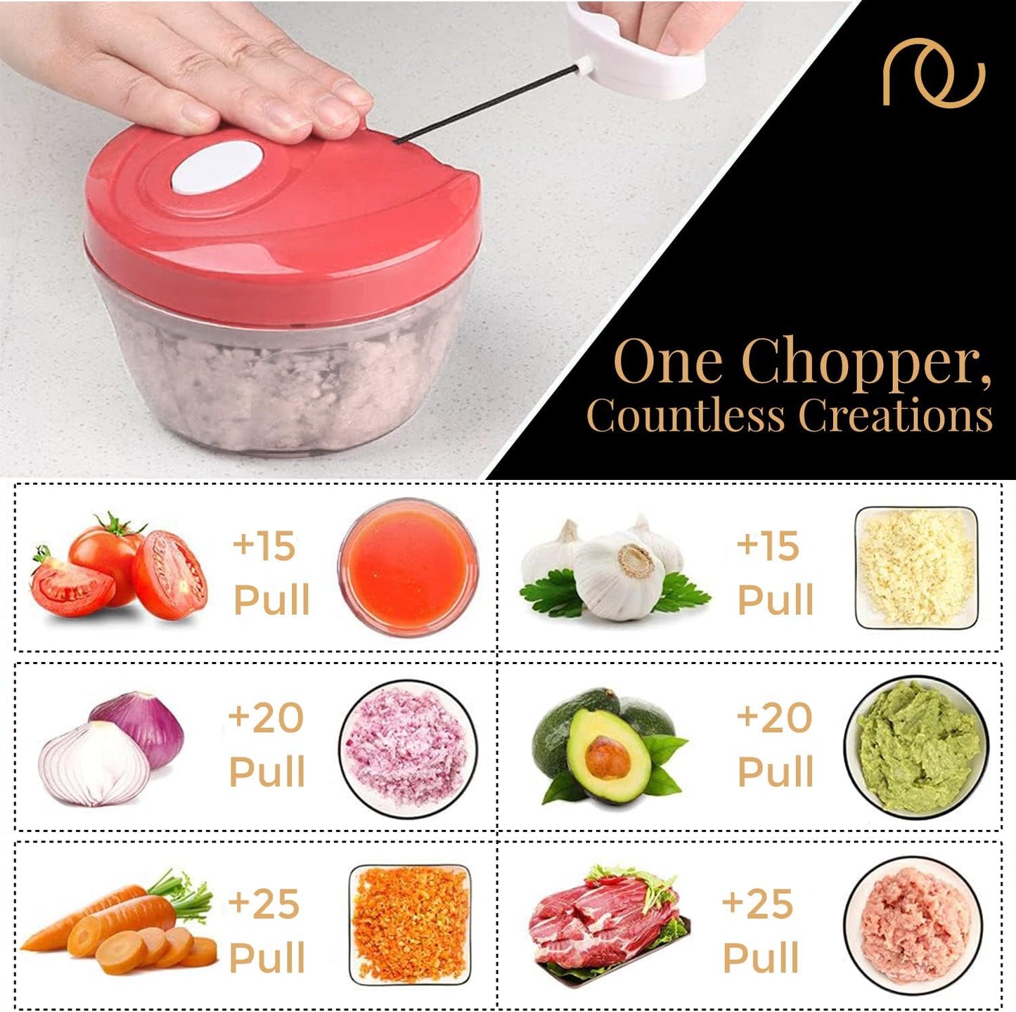 مفرمة خضروات متعددة الاستخدامات من Frenchware مزودة بثلاث شفرات، مصنوعة من مادة البولي بروبيلين، مفرمة يدوية وصغيرة الحجم لتقطيع الخضروات دون عناء (لون خوخي، سعة 400 مل)