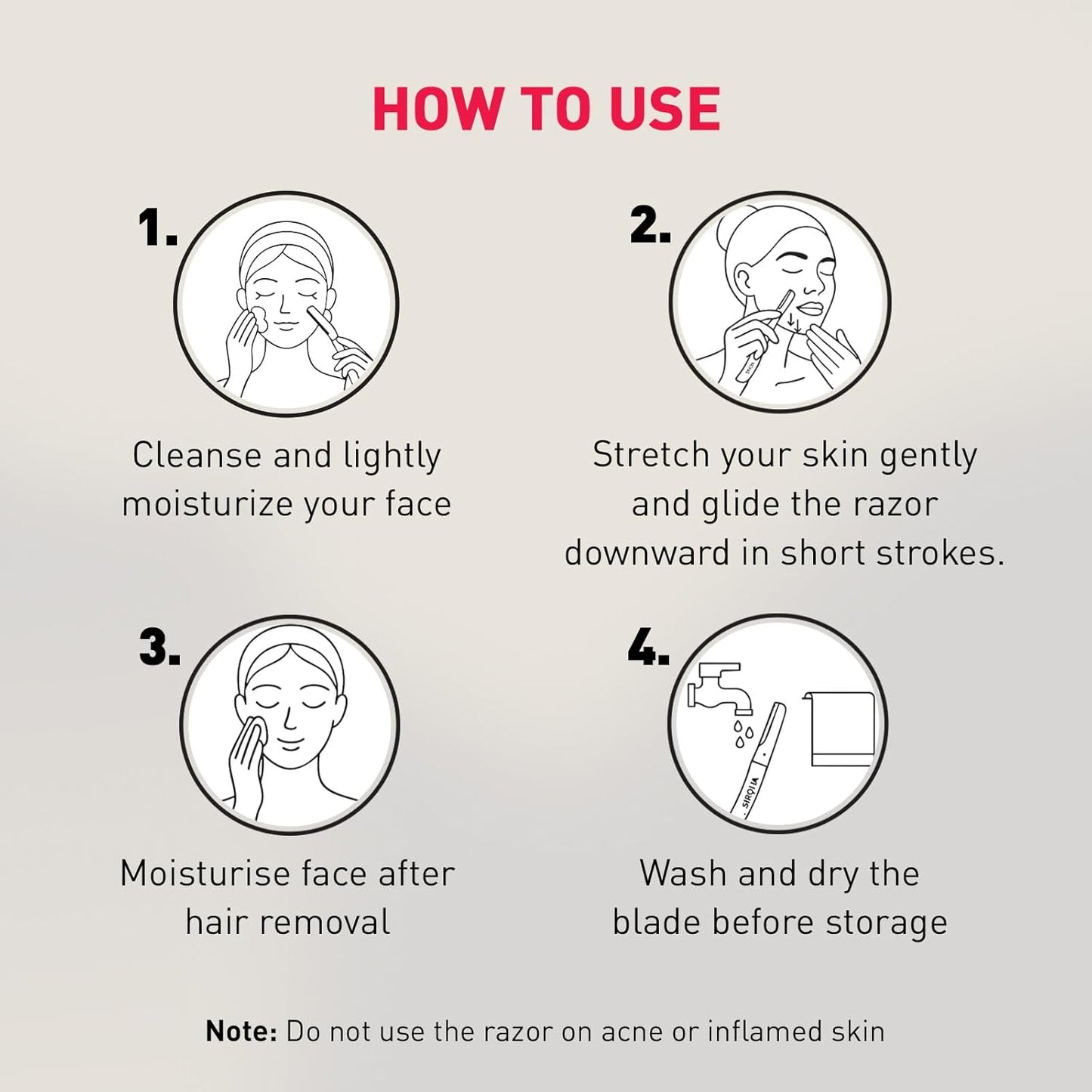 ماكينة حلاقة الوجه Sirona Blink and Glow للنساء - 3 شفرات حلاقة | إزالة شعر الوجه والشفاه العليا، أداة تشكيل الحواجب وتقشير البشرة