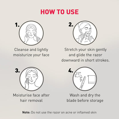 ماكينة حلاقة الوجه Sirona Blink and Glow للنساء - 3 شفرات حلاقة | إزالة شعر الوجه والشفاه العليا، أداة تشكيل الحواجب وتقشير البشرة