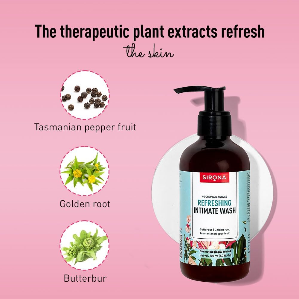 سيرونا منظف نسائي منعش طبيعي - 6.7 أونصة سائلة (200 مل) | خالٍ من المواد الكيميائية، لا يسبب تهيجًا، منظف حميمي متوازن الحموضة، يساعد على تقليل الرائحة والحكة