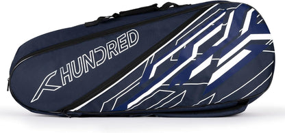 HUNDRED Two Step Badminton and Tennis Racquet Kit Bag (Navy, Medium/6in1) | Polyester | Multiple Compartment with Side Pouch | Easy-Carry Handle | Padded Back Straps | Front Zipper Pocket

