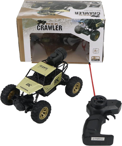 FUNFY 1:18 Rock Crawler RC Toy Car With 4WD | Black | With 4 Soft Suspensions, Dual Motor, Lightning Mist Spray, Better gripping Tyres, Aluminium Body and Rechargeable Battery |For Kids Gift