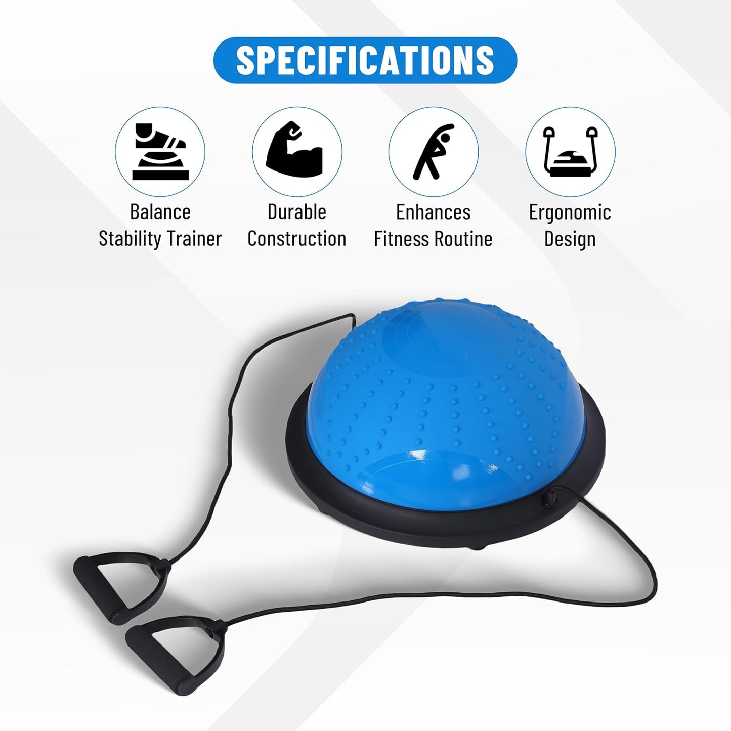 Endless كرة نصف الكرة اليوجا مع أشرطة المقاومة والمضخة |  بلاستيك PVC، ABS | تمرين تدريب التوازن والاستقرار