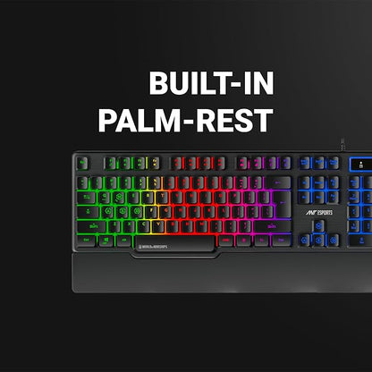 Ant Esports KM500W مجموعة لوحة مفاتيح وماوس ألعاب سلكية بإضاءة خلفية LED مع مسند معصم قابل للبرمجة مريح لأجهزة الكمبيوتر المحمولة وأجهزة Mac إصدار World of Warships باللون الأسود