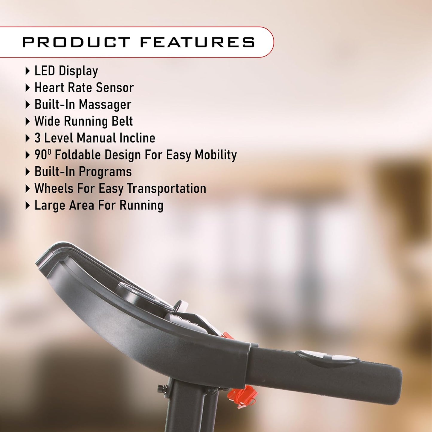 Endless S+ جهاز جري للاستخدام المنزلي مع جهاز تدليك بمحرك تيار مستمر بقوة 2 حصان | أقصى قوة | أقصى وزن 90 كجم وأقصى سرعة 10 كم/ساعة | مساحة جري 410 مم | مع مكبرات صوت | قابل للطي مع ميل يدوي