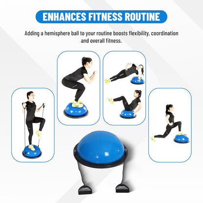 Endless كرة نصف الكرة اليوجا مع أشرطة المقاومة والمضخة |  بلاستيك PVC، ABS | تمرين تدريب التوازن والاستقرار