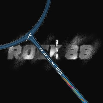 HUNDRED ROCK 88 مضرب تنس الريشة من ألياف الكربون مع غطاء مضرب كامل | لاعبون متوسطون | 82 جرام | أقصى شد للوتر - 32 رطلاً