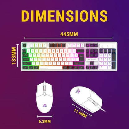 Ant Esports KM1610 RGB مجموعة لوحة مفاتيح وفأرة للألعاب، لوحة مفاتيح بحجم كامل بحركة مثالية وإضاءة خلفية RGB ديناميكية، مفاتيح وسائط متعددة، فأرة ألعاب دقيقة.