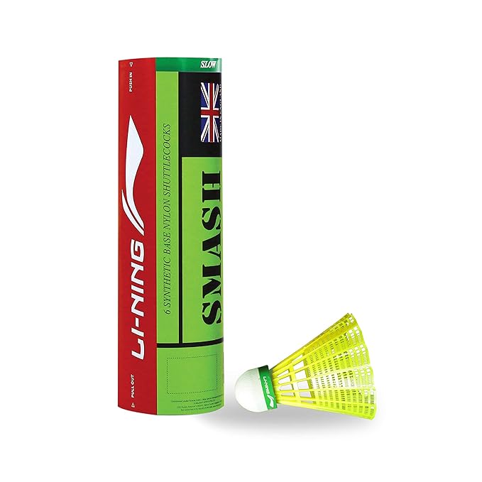Li-Ning Shuttle-Smash Nylon Shuttlecocks (Yellow, Slow Speed) | Superior Durability | Synthetic Cork