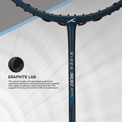 HUNDRED Viper 900 مضرب تنس الريشة من ألياف الكربون مع غطاء مضرب كامل | لاعبون متوسطون | 79 جرام | أقصى شد للوتر - 32 رطلاً