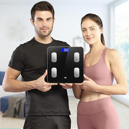 ANT flora smart ميزان وزن الجسم والدهون، ميزان حمام رقمي دقيق يصل إلى 0.1 كجم، ميزان وزن الجسم ومؤشر كتلة الجسم العضلي، مراقب تكوين الجسم الإلكتروني بتقنية البلوتوث، 180 كجم - أسود