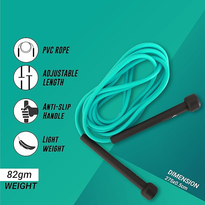 NIVIA Jump Rope for Training for Men and Women (Green, Free Size - Adjustable) | Material - PVC | Cardio, Warm-Up, Weight Loss, Training | Jump Rope for Exercise | Exercise Rope