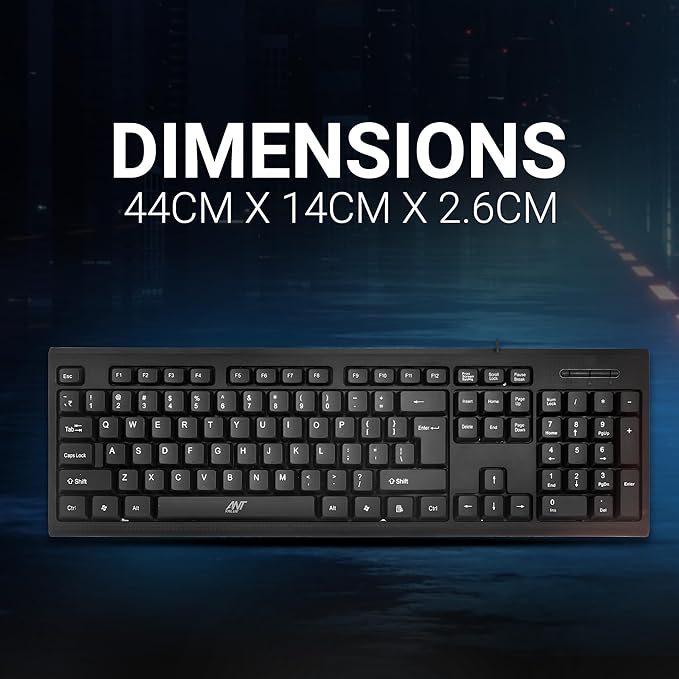 Ant Value FKBRI01 كيبورد سلكي مدمج فائق النحافة USB للماك والكمبيوتر الشخصي، ويندوز 10/8 / 7 / فيستا/إكس بي، كيبورد مقاوم للانسكاب وصامت - طبقة مقاومة للماء من الغشاء، 10 مليون ضغطة مفتاح (أسود)