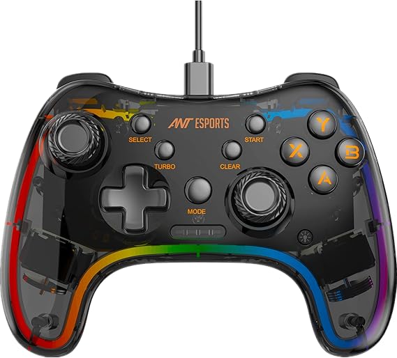 Ant Esports GP110R وحدة تحكم سلكية بإضاءة نيون RGB، تدعم جهاز PS3، جهاز نينتندو سويتش، الكمبيوتر، تلفاز أندرويد، صندوق وسائط أندرويد، وضع D-Input و X-Input لنظام ويندوز
