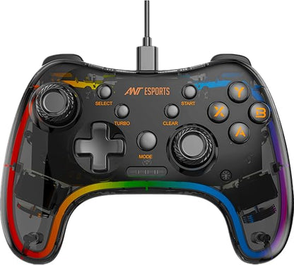 Ant Esports GP110R وحدة تحكم سلكية بإضاءة نيون RGB، تدعم جهاز PS3، جهاز نينتندو سويتش، الكمبيوتر، تلفاز أندرويد، صندوق وسائط أندرويد، وضع D-Input و X-Input لنظام ويندوز