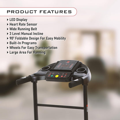 Endless S جهاز جري للاستخدام المنزلي مع جهاز تدليك بمحرك تيار مستمر بقوة 2 حصان | أقصى قوة | أقصى وزن 90 كجم وأقصى سرعة 10 كم/ساعة | مساحة جري 410 مم | مع مكبرات صوت | قابل للطي مع ميل يدوي