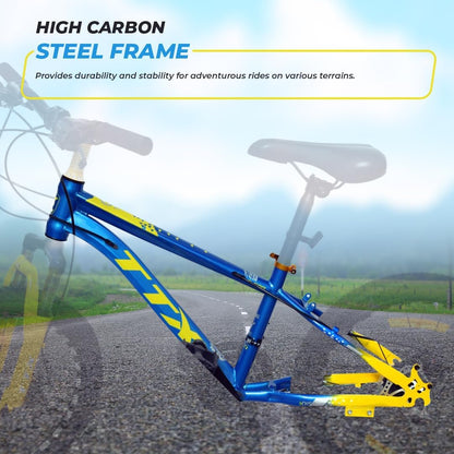 Endless 20 Inch Alloy Steel Kids cycle with 21 Speed Transmission | Blue and Yellow | Ages 6-9 | Kids cycle with Disc Brakes, Adjustable Seat and All Terrain Tires