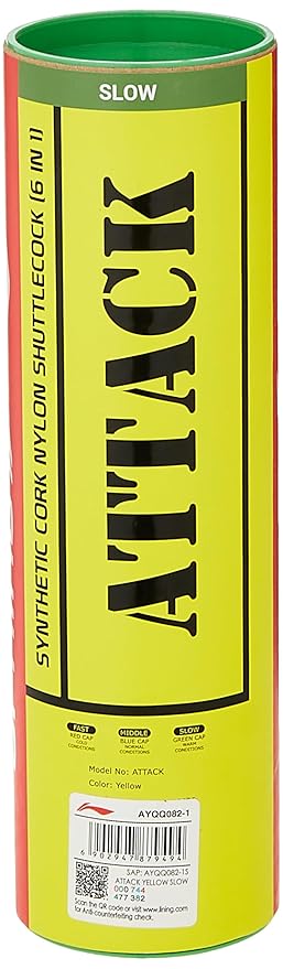 Li-Ning Shuttle-Attack ريشة تنس الريشة من النايلون (أصفر)