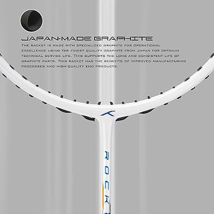 HUNDRED ROCK 88 مضرب تنس الريشة من ألياف الكربون مع غطاء مضرب كامل | لاعبون متوسطون | 82 جرام | أقصى شد للوتر - 32 رطلاً