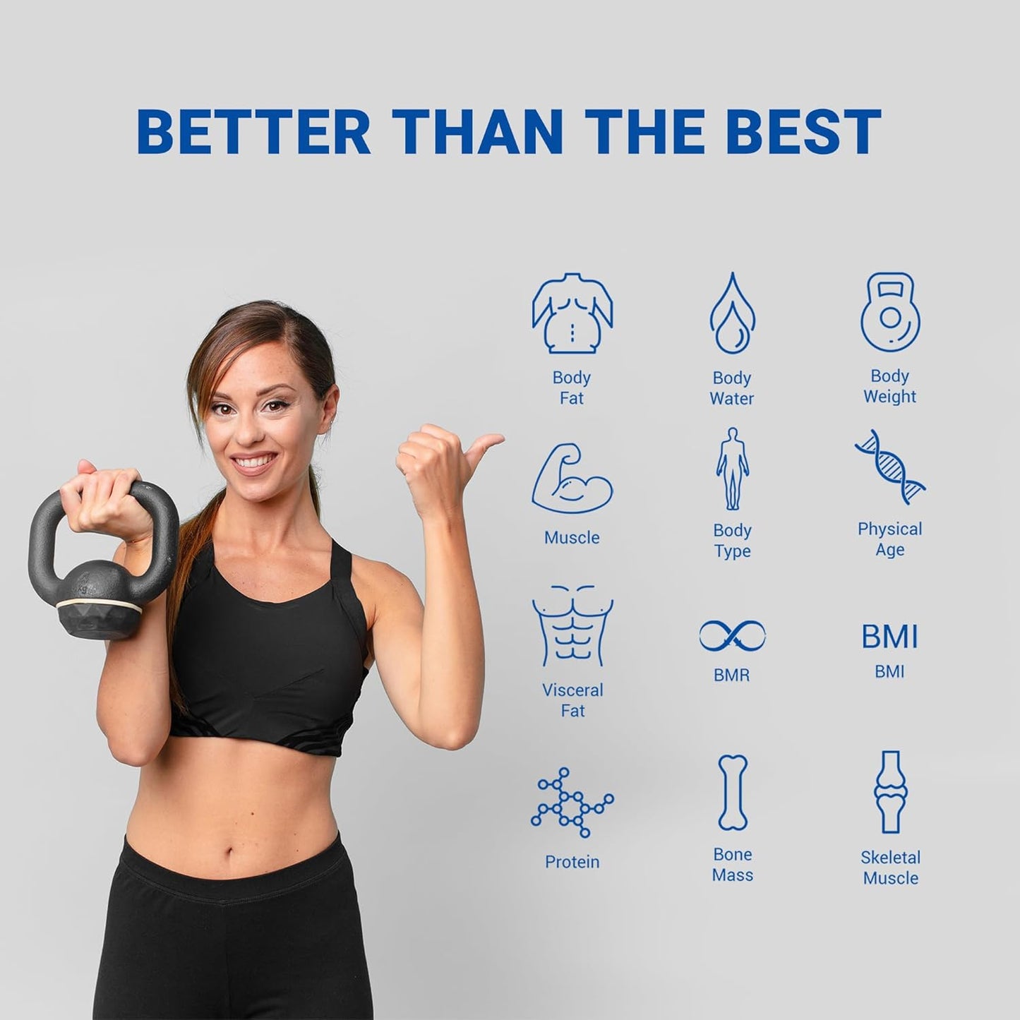 ANT flora smart ميزان وزن الجسم والدهون، ميزان حمام رقمي دقيق يصل إلى 0.1 كجم، ميزان وزن الجسم ومؤشر كتلة الجسم العضلي، مراقب تكوين الجسم الإلكتروني بتقنية البلوتوث، 180 كجم - أسود