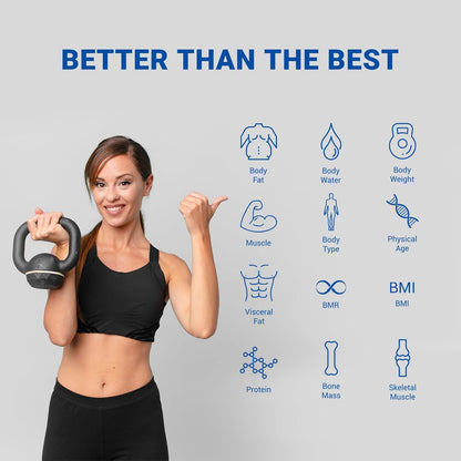 ANT flora smart ميزان وزن الجسم والدهون، ميزان حمام رقمي دقيق يصل إلى 0.1 كجم، ميزان وزن الجسم ومؤشر كتلة الجسم العضلي، مراقب تكوين الجسم الإلكتروني بتقنية البلوتوث، 180 كجم - أسود