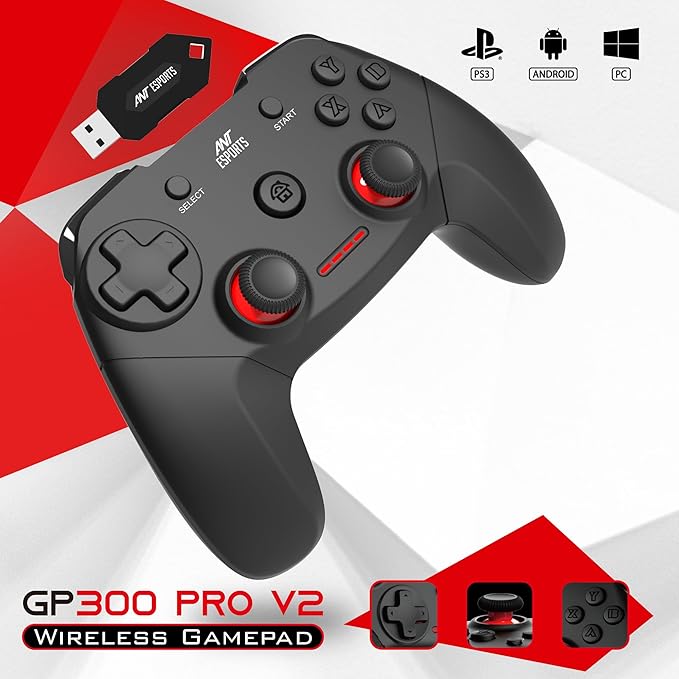 وحدة تحكم الألعاب اللاسلكية GP300 Pro V2 من Ant Esports، متوافقة مع أجهزة الكمبيوتر الشخصية وأجهزة الكمبيوتر المحمولة (ويندوز 10/8/7 XP، Steam) / PS3