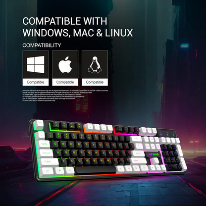 Ant Esports MK1400 Pro Wired Gaming Keyboard with Mixed Color Backlight, Black and White Keycaps, Double-Injection Keycaps - Black
