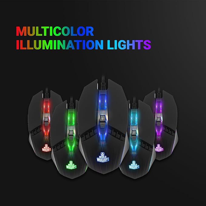 Ant Esports KM500W مجموعة لوحة مفاتيح وماوس ألعاب سلكية بإضاءة خلفية LED مع مسند معصم قابل للبرمجة مريح لأجهزة الكمبيوتر المحمولة وأجهزة Mac إصدار World of Warships باللون الأسود